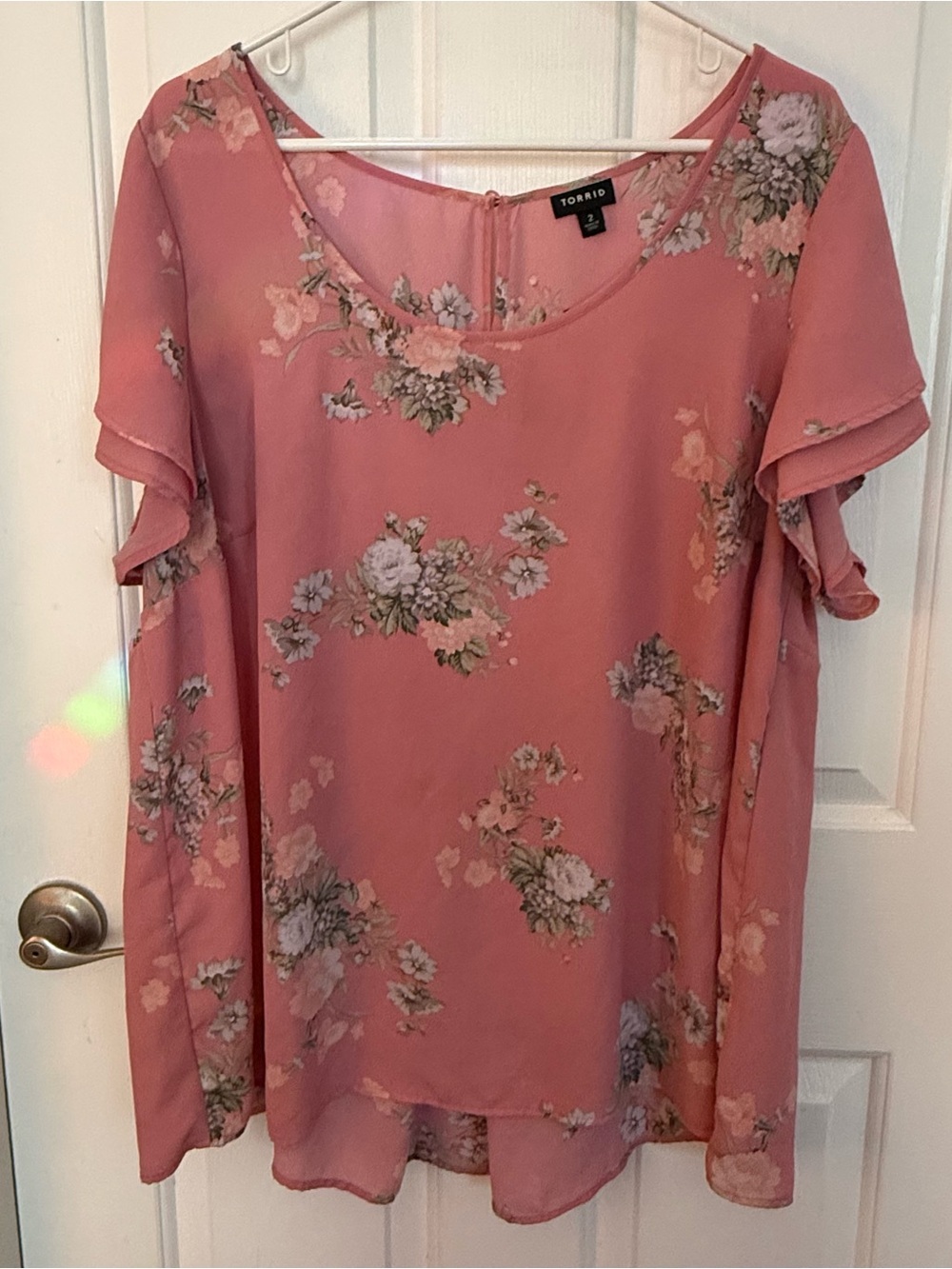 torrid Georgette Pink Floral Short Sleeve Blouse Tiered Short Sleeves - Picture 2 of 8